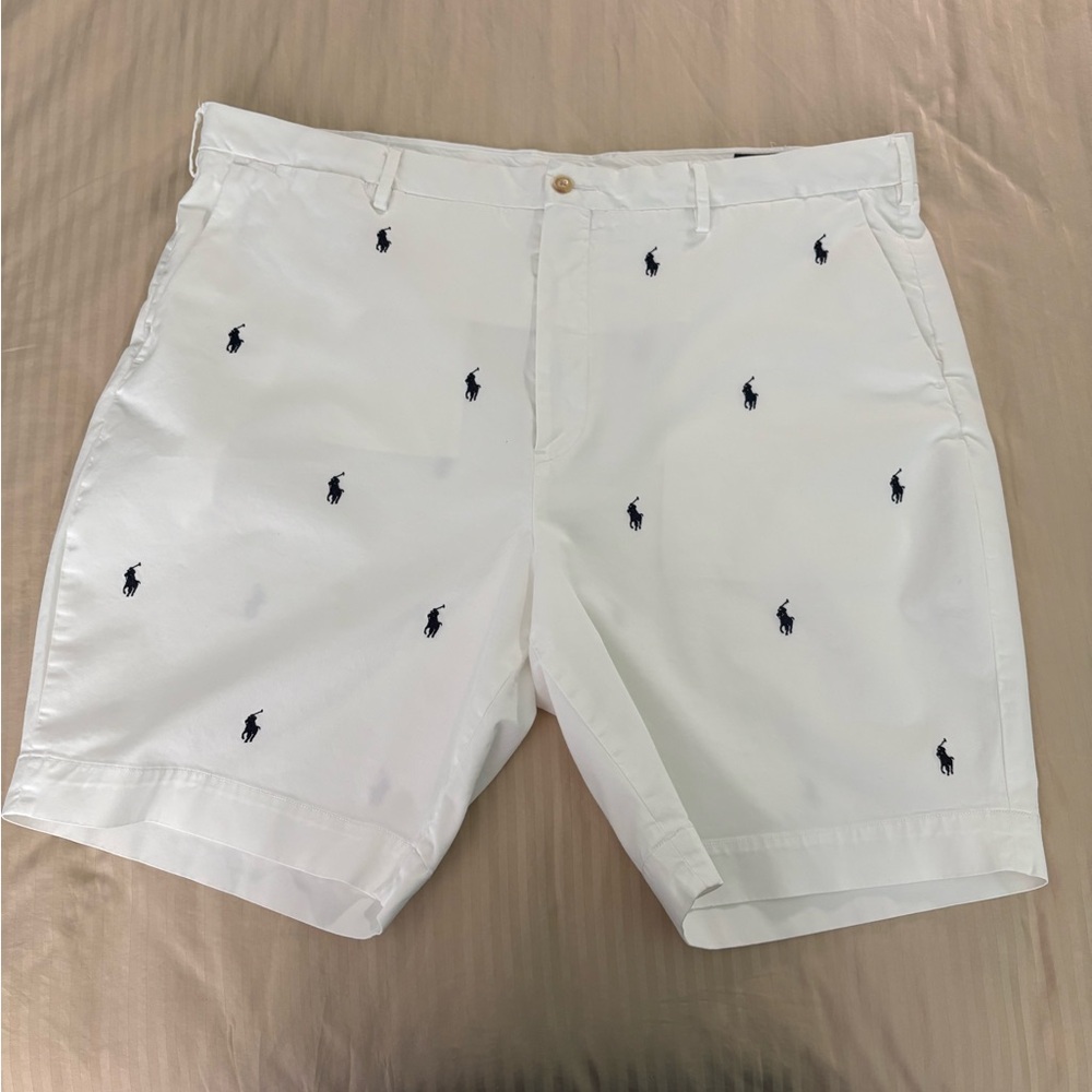 Polo Ralph Lauren White Shorts with Navy Embroidery